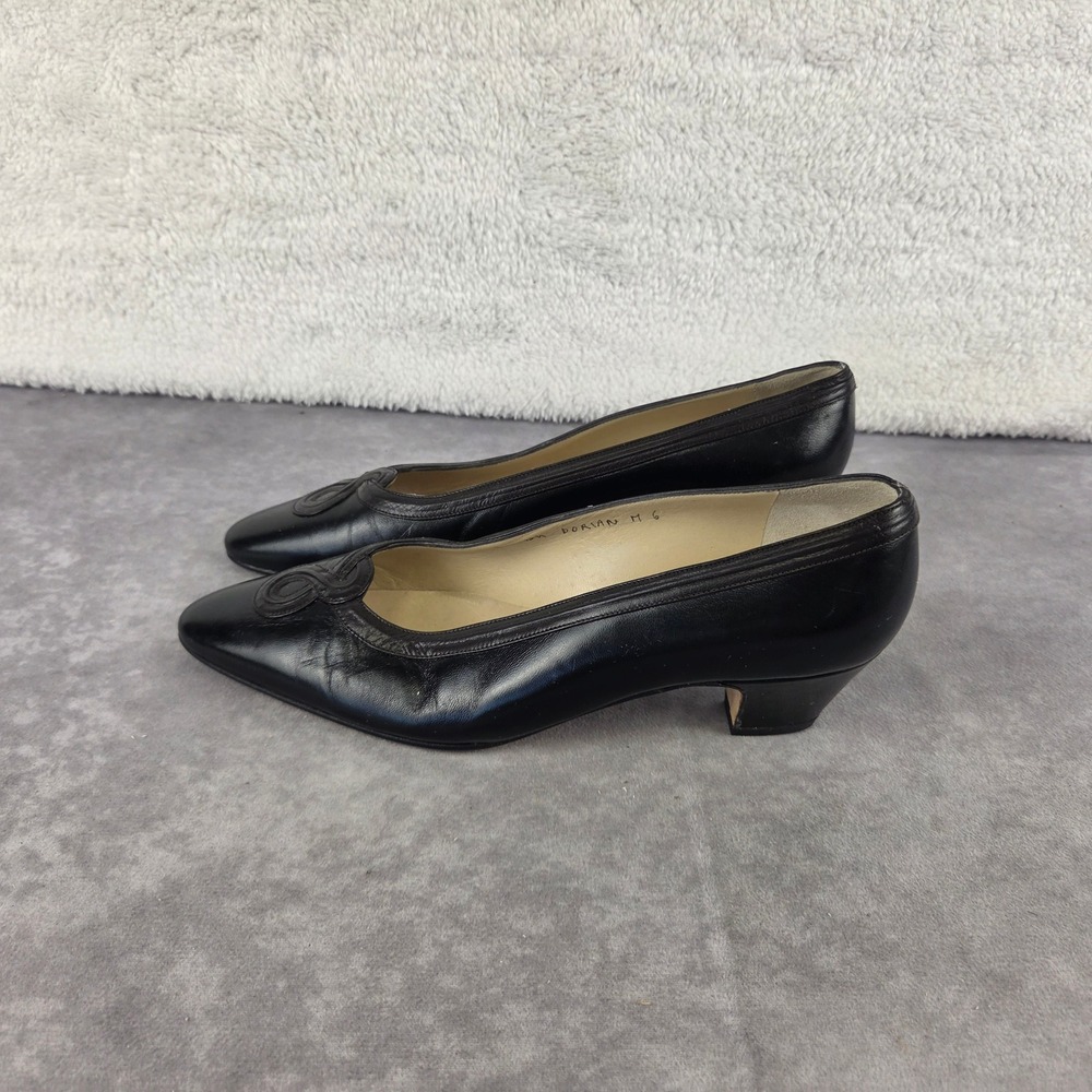 Silvia Fiorentina Dorian Black Leather Pointed Toe Kitten Heel Pumps Italy 6M